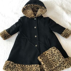 Wool and Faux Leopard Fur Coat with Muff 2T